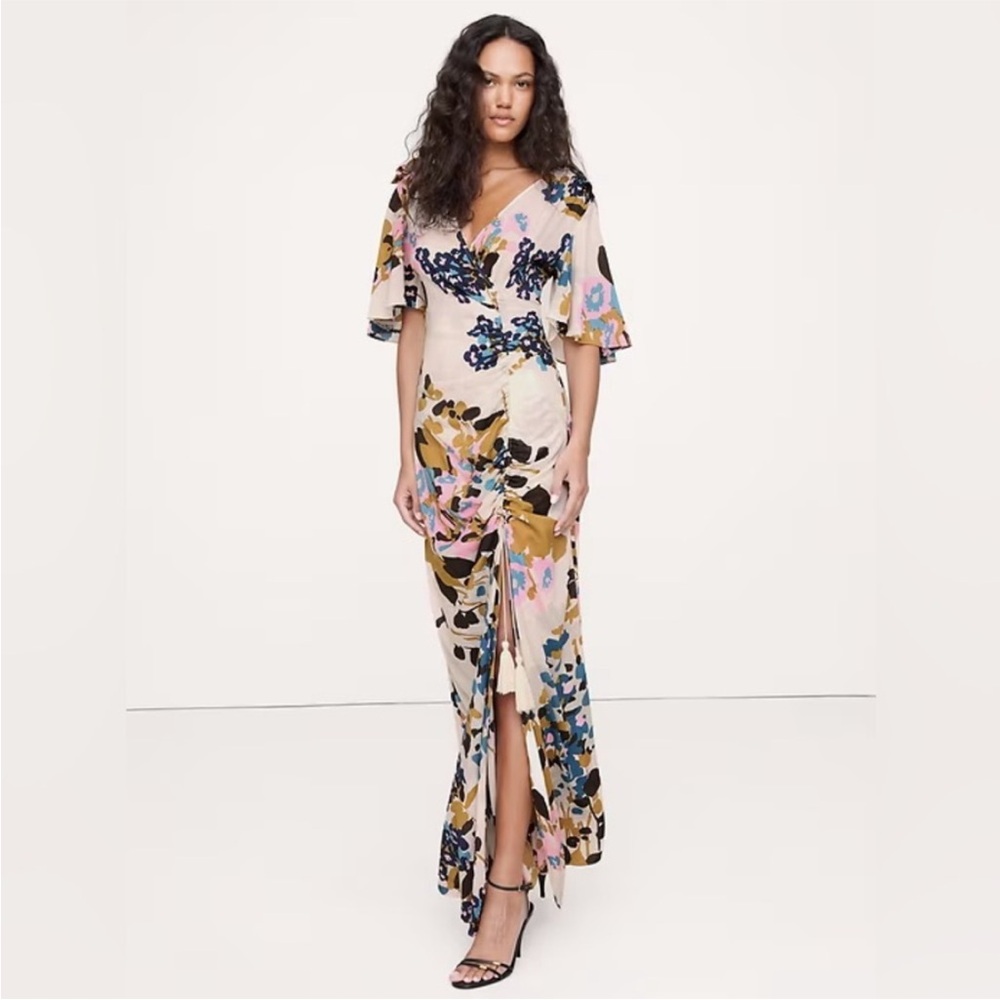NWT! Banana Republic Stretch-Crepe Flutter-Sleeve Maxi Dress - Size 12 🍒